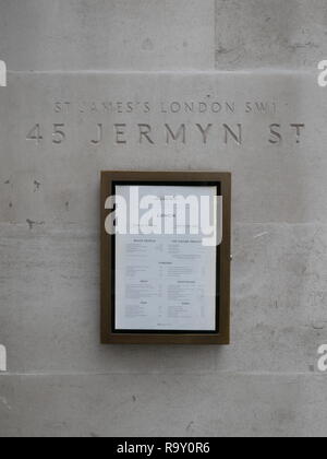 45 Jermyn Street Restaurant in St. James, London, England. Stockfoto