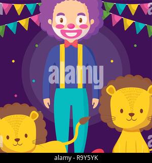 Cute Zirkus Löwen mit clown Vector Illustration Design Stock Vektor