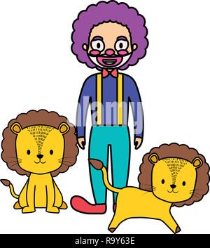 Cute Zirkus Löwen mit clown Vector Illustration Design Stock Vektor