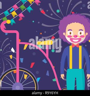 Zirkus Clown mit Dreirad Vector Illustration Design Stock Vektor