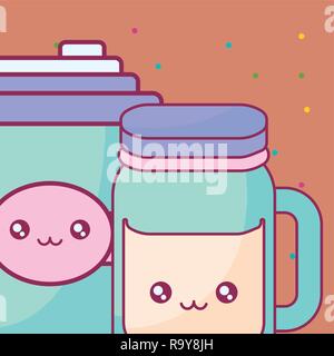 Schale aus Kunststoff Behälter und jar kawaii Zeichen Vector Illustration Design Stock Vektor