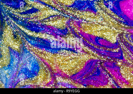 Zusammenfassung Hintergrund der bunten Metallic pink, blau, silber und gold glitzer Farbe wirbelt Stockfoto