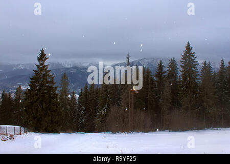 Blick von Gubalowka (1.126 m) auf Tatra in schneit Tag, Zakopane, Poalnd Stockfoto