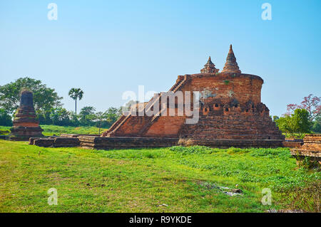 Die einzigartige Architektur des Myint Mo Taung Tempel, unter den Buddhistischen archäologischen Sehenswürdigkeiten des antiken Inwa (Ava), Myanmar. Stockfoto