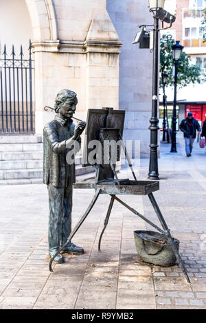 Bronze Skulptur des Künstlers Malerei an der Kathedrale Santa Maria del, Hommage an Künstler Juan Jose Salas von Carlos Vento, Castellon de la Plana, Spanien Stockfoto