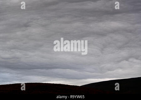 Brütende graue Gewitterwolken bilden an einem Abend. In Hochfläche UK. Stockfoto