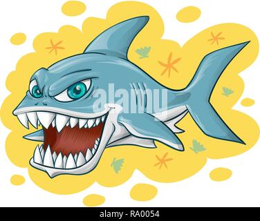 Shark Cartoon auf gelben Hintergrund. Vector Illustration Stock Vektor