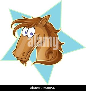 Braunes Pferd Gesicht Cartoon. Vector Illustration auf Star Stock Vektor