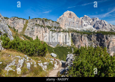 Wandern rund um den Cinque Torri in den Dolomiten in Norditalien, Europa Stockfoto