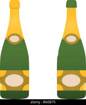 Zwei Flaschen Champagner Flachbild-Symbol, Vektor Symbol der Flasche Wein Stock Vektor