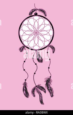 North American Indian dreamcatcher Ornament auf einem rosa Hintergrund isoliert Stock Vektor