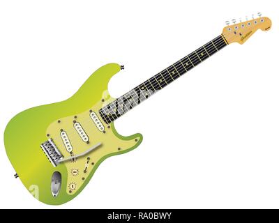 Eine grüne traditionelle Solid Body E-Gitarre über Weiß isoliert. Stock Vektor