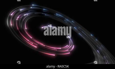 Schwarz Strings mit leuchtendem Pink und Blau Köpfe in Dunkel. 3D-Darstellung Stockfoto