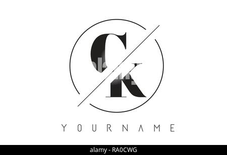 CK Schreiben Logo mit geschnittenen und Schnitt Design und runden Rahmen Vector Illustration Stock Vektor