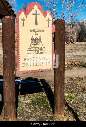 Santuario De Chimayo Zeichen, Chimayo New Mexico, USA Stockfoto