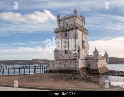 Lissabon - Portugal, Belem Turm auf den Fluss Tejo, ein UNESCO-Weltkulturerbe Stockfoto