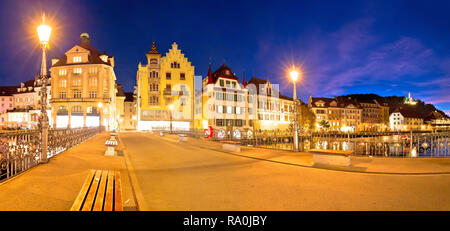 Luzern panorama Abendlicher Blick von berühmten Wahrzeichen und Reuss, Zentralschweiz Stockfoto