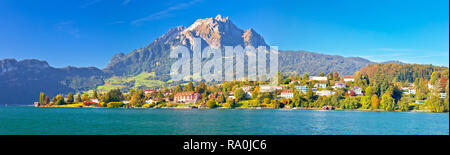 Küste des Lake Luzern und Pilatus Panorama, Landschaft der Zentralschweiz Stockfoto