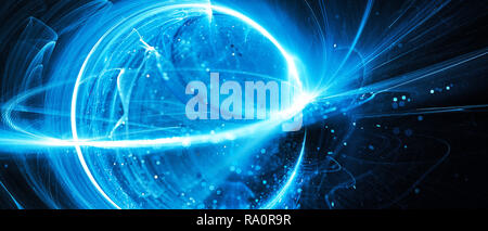 Blau leuchtende interstellaren Technologie im Raum, Computer-generierte Zusammenfassung Hintergrund, 3D-Rendering Stockfoto