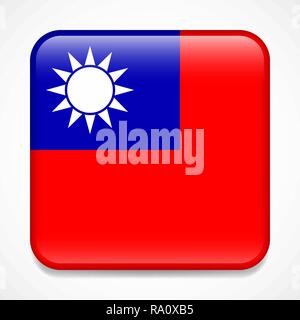 Flagge von Taiwan. Platz glänzend Abzeichen Stock Vektor