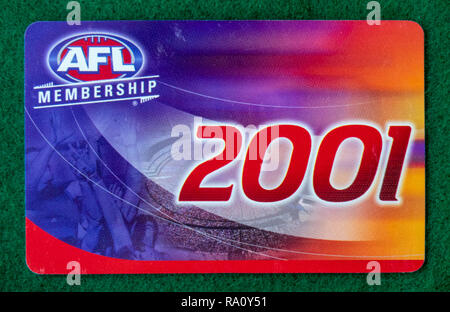 Der Australian Football League AFL-Mitgliedskarte für das Jahr 2001. Stockfoto