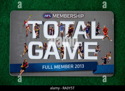 Der Australian Football League AFL-Mitgliedskarte für das Jahr 2013. Stockfoto