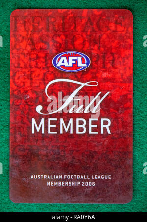 Der Australian Football League AFL-Mitgliedskarte für das Jahr 2006. Stockfoto