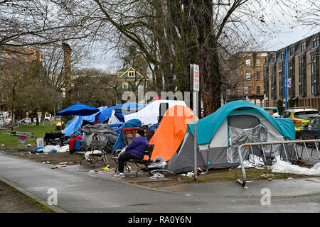 Obdachlose Zeltlager, Oppenheimer Park, Downtown Eastside, Vancouver, British Columbia, Kanada Stockfoto