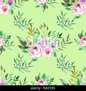 Dekorative nahtlose Muster mit Blumen. Schöne floral background von Aquarell Skizzen für die Gestaltung und Dekoration. Stilvoll trendy Gewebe. Mo Stockfoto