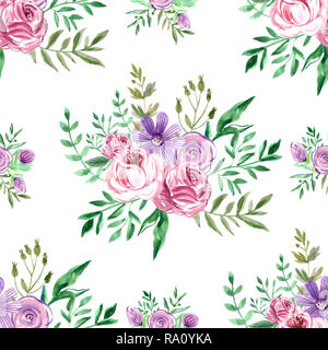 Dekorative nahtlose Muster mit Blumen. Schöne floral background von Aquarell Skizzen für die Gestaltung und Dekoration. Stilvoll trendy Gewebe. Mo Stockfoto