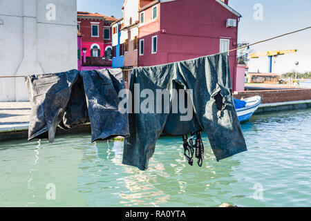 Fisherman's Overalls, Burano, Venedig, Italien. Stockfoto