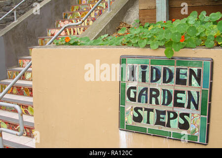 Hidden Garden Schritte, innere Sonnenuntergang, San Francisco, Kalifornien, USA Stockfoto