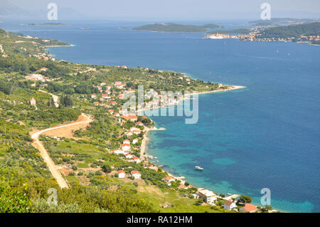 Blick auf die Küste von oben VIganj, auf der Halbinsel Pelješac Stockfoto