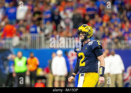 Atlanta, GA, USA. 29 Dez, 2018. Michigan Wolverines Quarterback Shea Patterson (2) während das Küken-fil-ein Pfirsich-schüssel bei Mercedes-Benz-Stadion in Atlanta, GA. (Scott Kinser/Cal Sport Media) Credit: Csm/Alamy leben Nachrichten Stockfoto