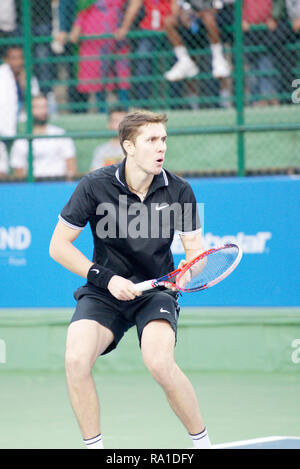 Pune, Indien. Zum 30. Dezember 2018. Egor Gerasimov von Belarus in Aktion in der letzten Runde des Qualifyings Konkurrenz singles bei Tata Open Maharashtra ATP Tennis Turnier in Pune, Indien. Credit: karunesh Johri/Alamy leben Nachrichten Stockfoto