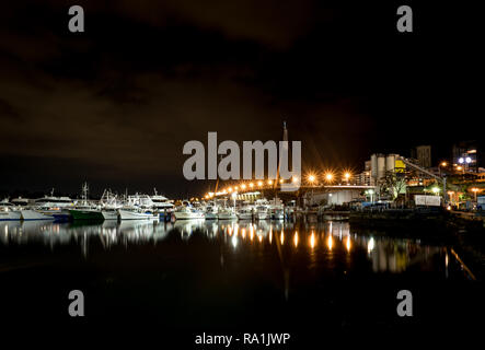 Suspension Bridge und das Stadtbild bei Nacht Stockfoto