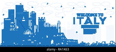 Übersicht Herzlich Willkommen bei Italien Skyline mit blauen Gebäude. Berühmte Sehenswürdigkeiten in Italien. Vector Illustration. Business Travel und Tourismus Konzept Stock Vektor