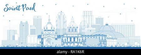 Übersicht Saint Paul Minnesota Skyline der Stadt mit blauen Gebäude. Vector Illustration. Business Travel und Tourismus Konzept mit moderner Architektur. Stock Vektor