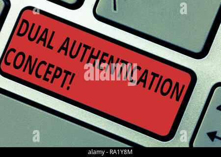 Konzeptionelle Handschrift mit Dual-Konzept. Business Foto Text müssen zwei Arten von Anmeldeinformationen für die Authentifizierung Taste der Tastatur Intenti Stockfoto
