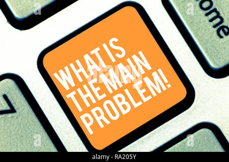 Text Zeichen zeigen, was das Problem ist. Konzeptionelle Foto die Ursache der Probleme Reparaturarbeiten Taste der Tastatur Absicht computer Verwirrung zu verursachen Identifizieren Stockfoto