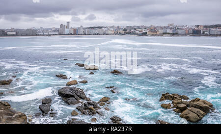 Orzan Bucht, die Stadt von La Coruña, Galicien, Spanien Stockfoto