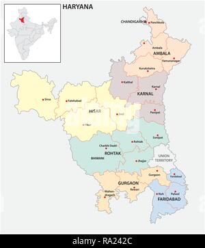 Administrative und politische Karte von indischen Bundesstaat Haryana, Indien Stock Vektor