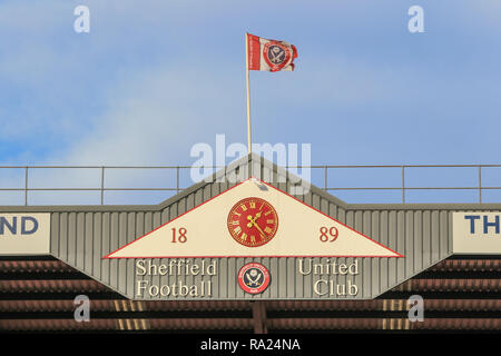 29. Dezember 2018, Bramall Lane, Sheffield, England; Sky Bet Meisterschaft, Sheffield United vs Blackburn; Bramall Lane clock Credit: Mark Cosgrove/News Bilder der Englischen Football League Bilder unterliegen DataCo Lizenz Stockfoto