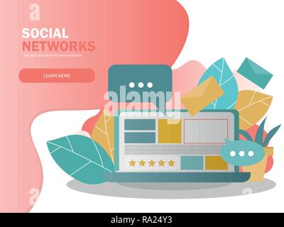 Social Media Konzept für Webseite, Banner, Präsentation. Vector Illustration Stock Vektor