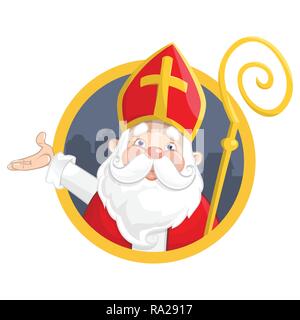 Sankt Nikolaus oder Sinterklaas. Portrait auf Kreis Banner-Vector Illustration auf weißem Hintergrund Stock Vektor