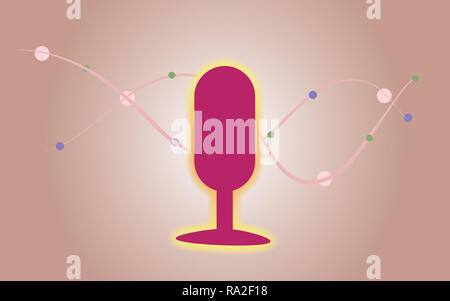 Voice Search Symbol, Illustration von Mikrofon und Schallwellen mit Kreissymbol. Stockfoto