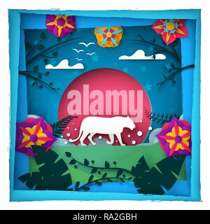Tiger Abbildung. Papier Farbe Landschaft. Stock Vektor