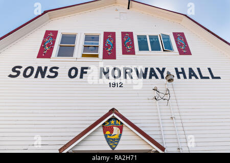 Die Söhne von Norwegen Halle Fedrelandet Lodge in dem kleinen Dorf Petersburg am Mitkof Insel, Alaska. Petersburg angesiedelt, die von norwegischen Immigranten Peter Buschmann ist so wenig Norwegen aufgrund der hohen Prozentsatz der Bevölkerung skandinavischer Herkunft bekannt. Stockfoto