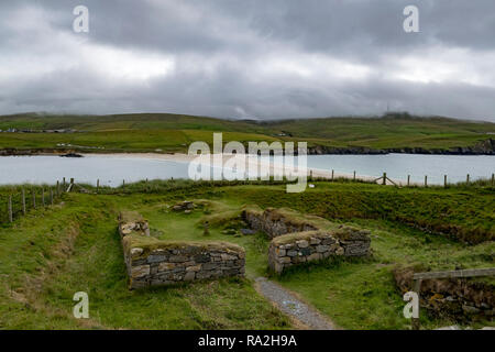 Die Überreste der Stiftung Sankt Ninian's Kapelle, eine archäologische Stätte, wo Piktischen Schätze in den Shetlandinseln, Schottland gefunden wurden Stockfoto