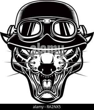 Abbildung: Pantera Kopf in biker Helm. Design Element für Logo, Label, Emblem, Zeichen, Poster, T-Shirt. Vektorbild Stock Vektor